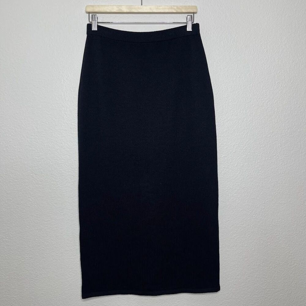 ST. JOHN Size 6 Black Pencil Skirt Santana Wool Knit Midi $295 Capsule Wardrobe